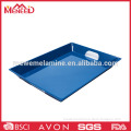 Blue solid colour rectangle square acrylic serving tray with handle